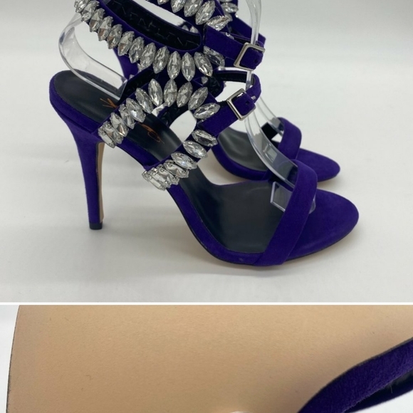 XYD Purple Stiletto Heel Strappy Rhineston Sandals - Picture 3 of 12